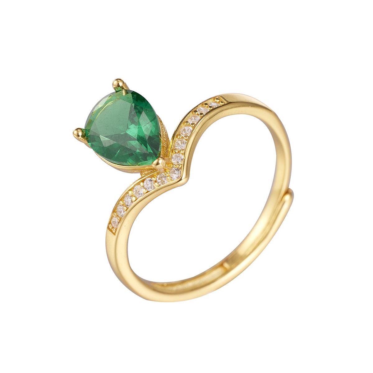 

Кольцо с короной из серебра 925 пробы, женское, V-образное, с цирконием, регулируемое, литературное и ретро-украшение, ювелирное изделие с зеленым бриллиантом Opening adjustable