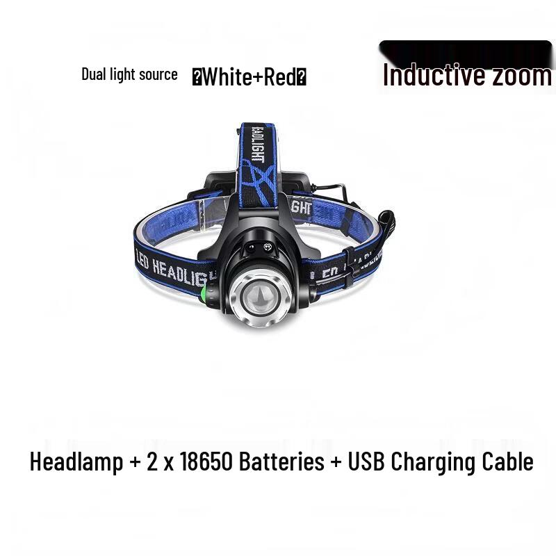 

Rechargeable LED Red & White Dual-Light Sensor Headlamp