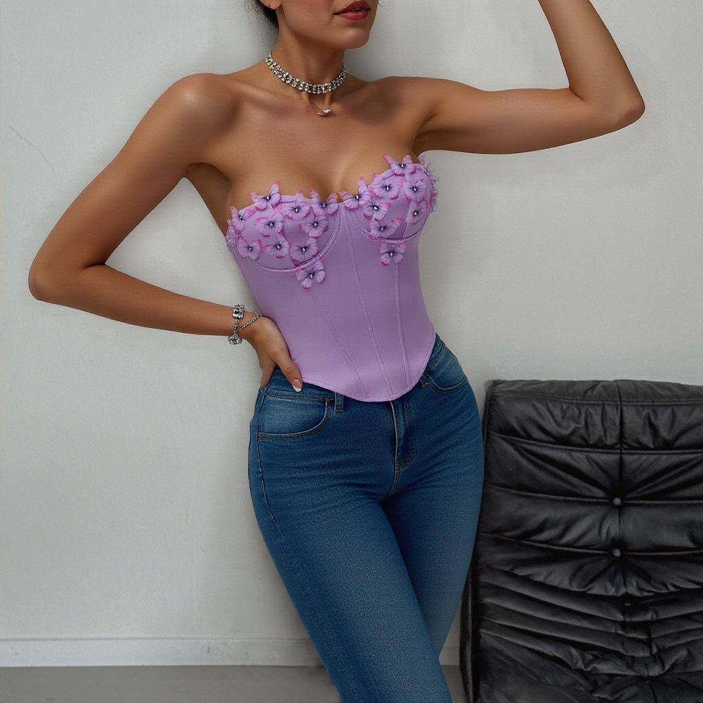 Diamond Cross Fishbone Satin Corsage Bandeau Top