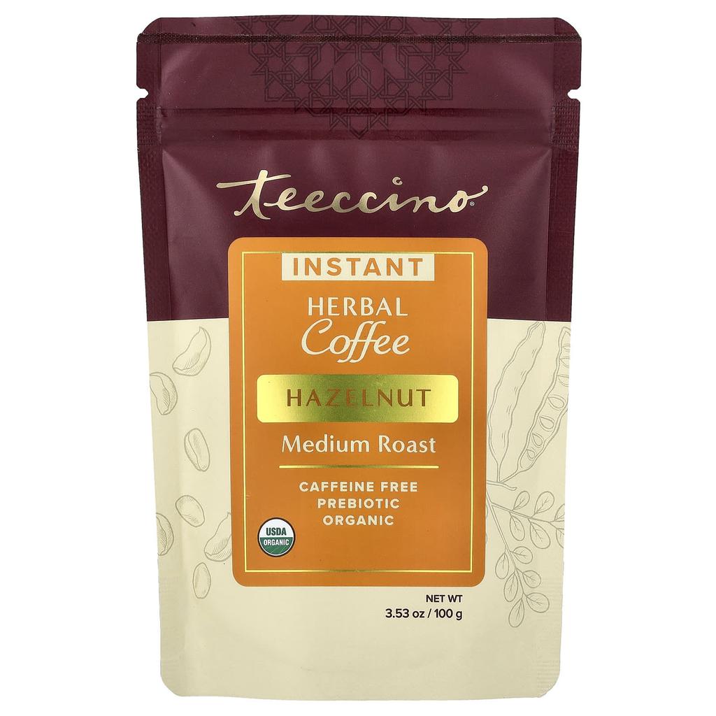 Teeccino, Instant Herbal Coffee, Hazelnut, Medium Roast, Caffeine Free, 100g (3.53oz)
