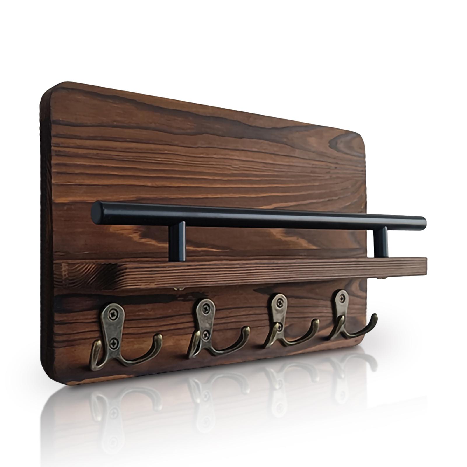 Деревянный настенный держатель ключей с 5 крючками, почтовый органайзер с полкой, домашний декор для задней двери гостиной, настенный домашний декор