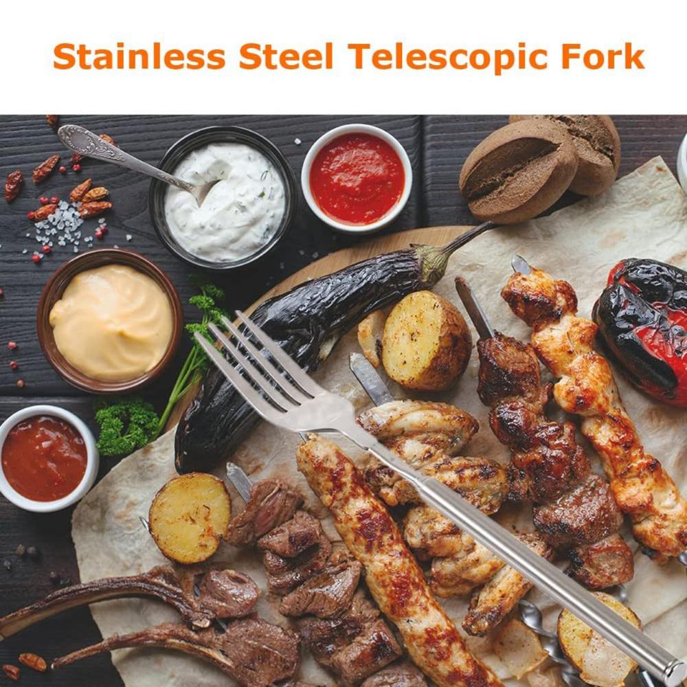 Fruit Dessert Stainless Steel Telescopic Extendable Dinnerware Sturdy Dinner Fork Tableware BBQ Tool Cutlery