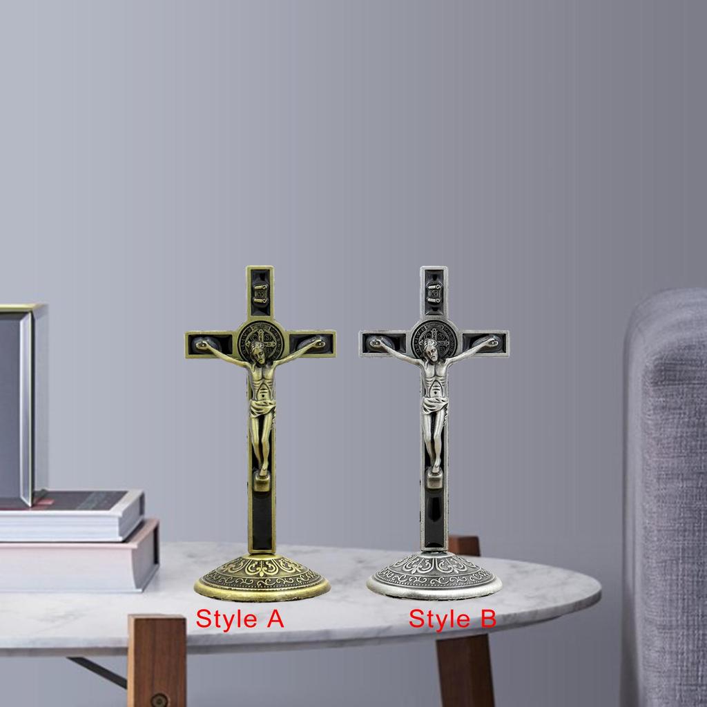 Krucifix a stojan Figurka Socha Ježíše Katolický stolní kříž Kristus na kříži Kříž Oltář na stolní dekoraci Náboženské dárky
