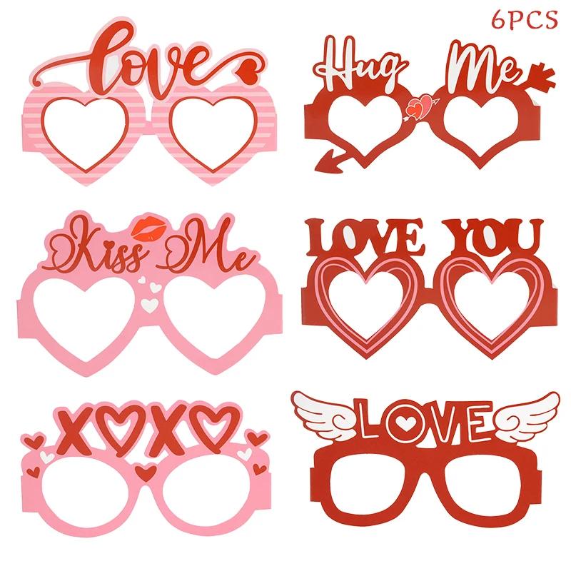 

6Pcs/Set Valentine S Day Photo Booth Props Wedding Diy Photo Prop Valentines Day Party Decoration Souvenir Supplies Glasses