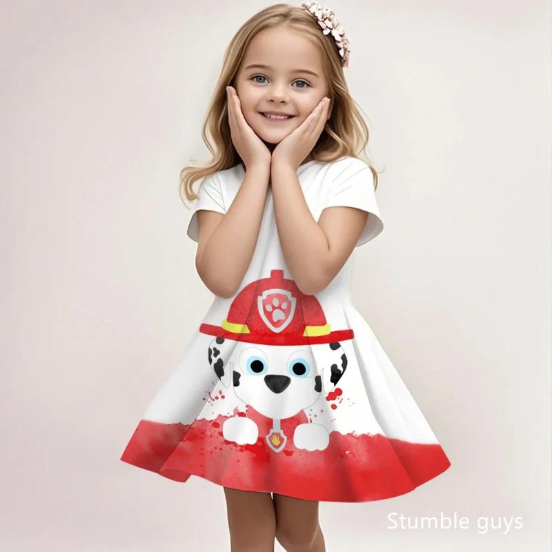 Kids Casual Beach Dress Girls Paw Patrol Cute Cartoon Print Summer Fashion Lightweight 110