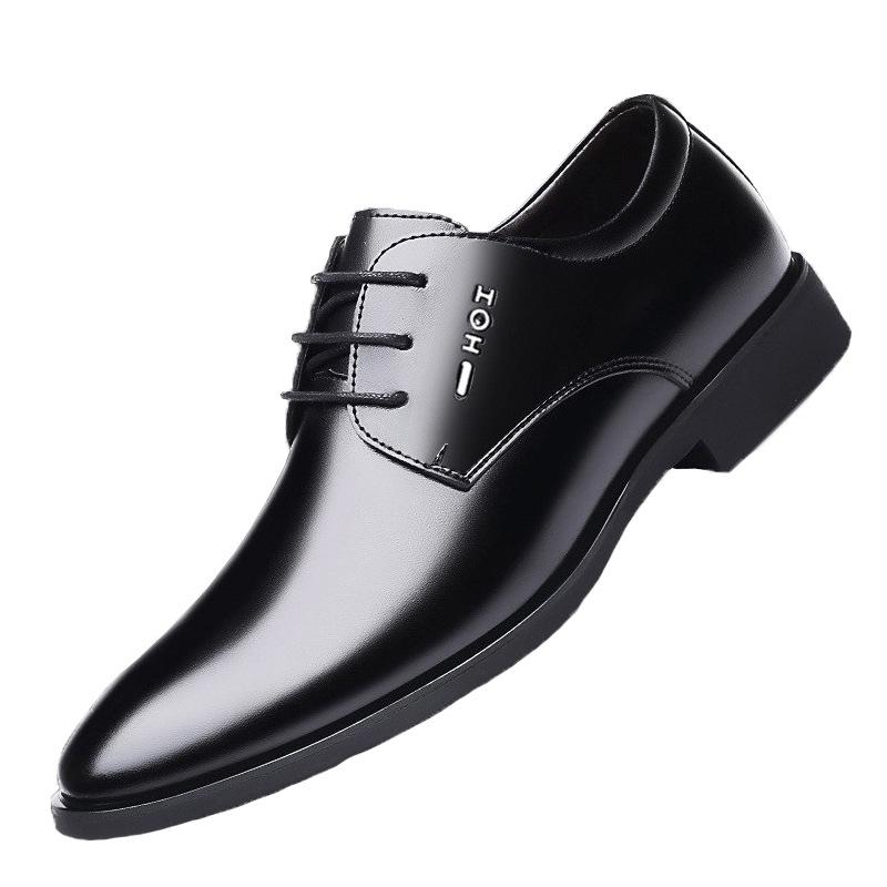 Men's leather shoes inner height increase pointed lace-up soft sole youth business dress shoes breathable versatile British work men's shoes