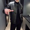 Mens Stand Collar PU Leather Jacket Slim Fit Casual Outerwear Fall Riding Streetwear