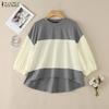Blusa Casual de Mujer con Cuello Redondo, Manga 3/4, Holgada, con Empalme