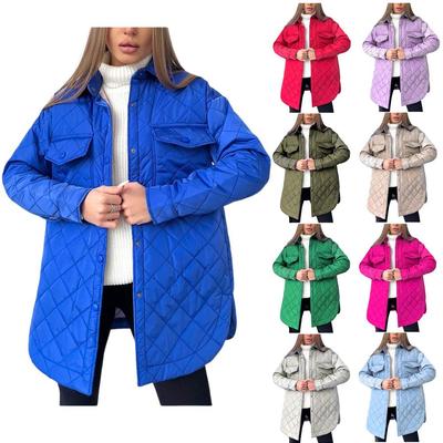 Damen Longline Revers Stepp Baumwollmantel - 2023 Herbst/Winter Dicke Warme Jacke