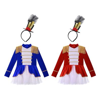 Girls Ringmaster Tutu Leotard Dress Long Sleeve Tassel Costume with Top Hat for Halloween Cosplay Performance