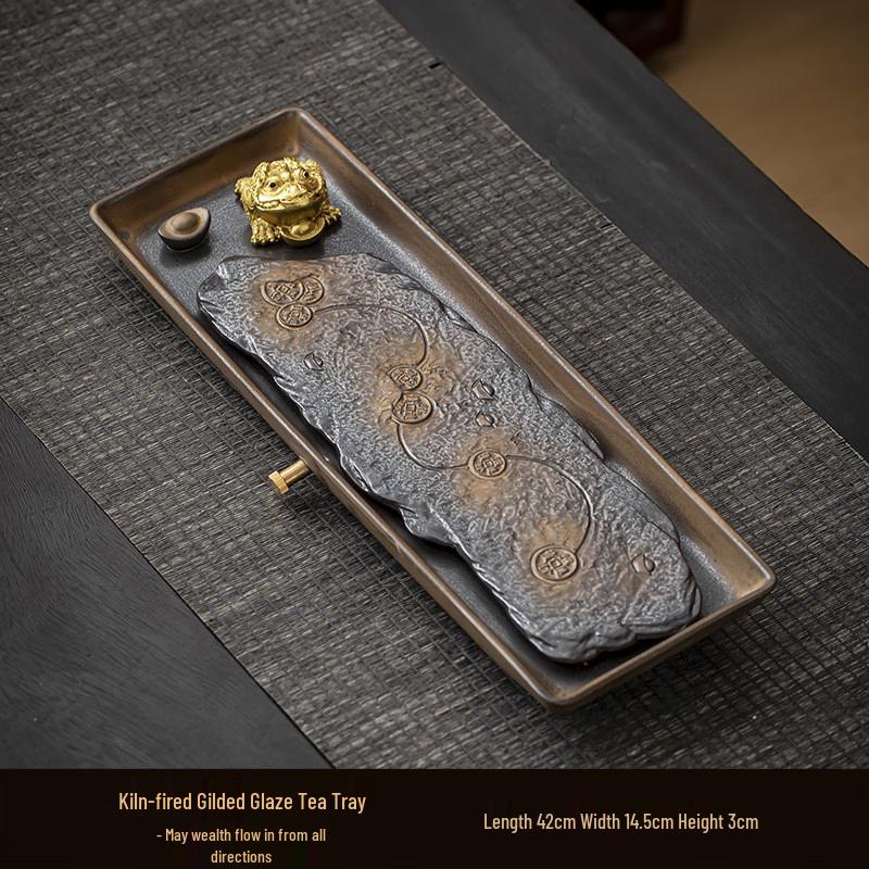 Chaxun Kiln-Fired Gilded Glaze Tea Tray