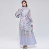 Elegant Autumn Floral Print Long Sleeve Dresses Women Single Breasted Vacation Maxi Chiffon Dress Bohemia Lolita Beach Dress