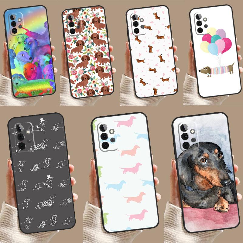 Cartoon Dachshund Sausage Dog Case For Samsung Galaxy A13 A33 A53 A15 A25 A35 A55 A54 A34 A14 A71 A51 A12 A32 A52 Cover