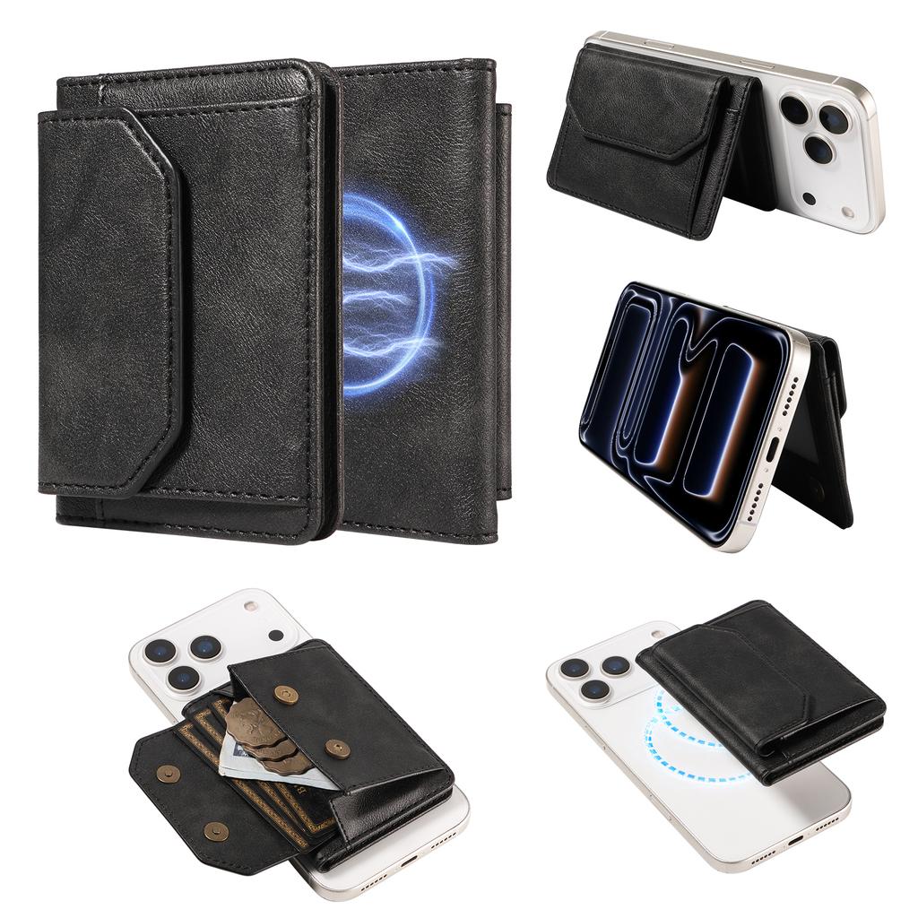 Magnetic Detachable Phone Card Holder 4 Card Slots Anti Theft RFID Blocking Wallet Phone Stand Function