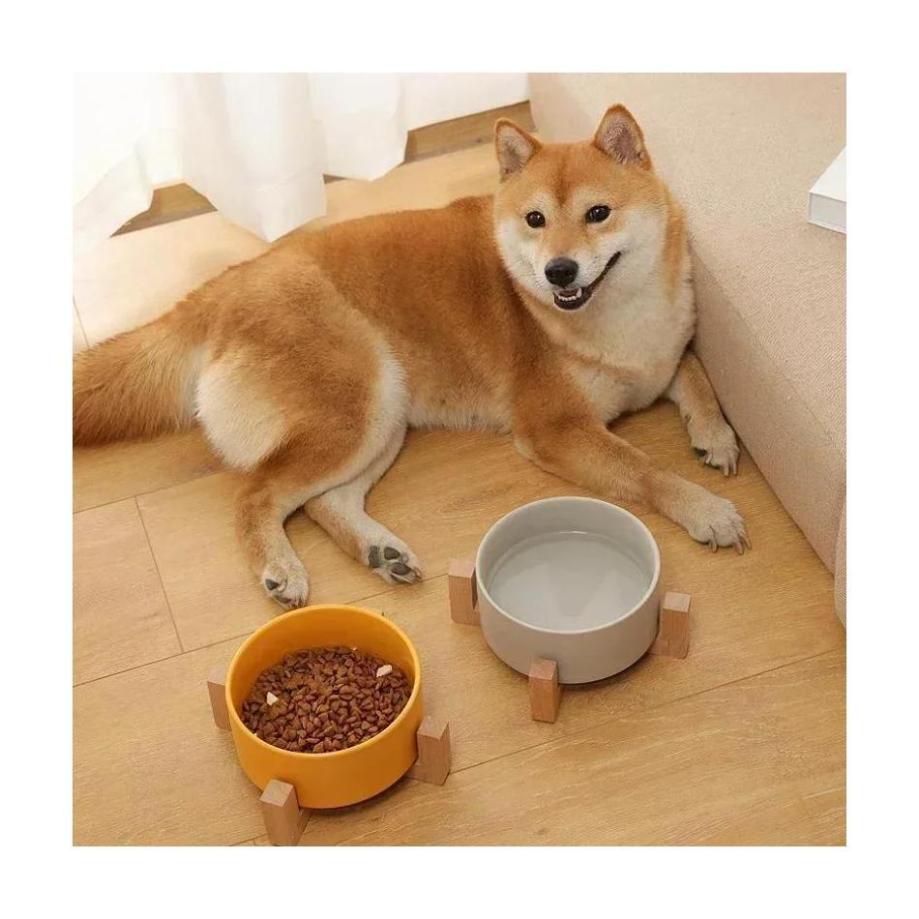 1 Pcs Pet Bowl Cat Dog Wooden Rack Bowl Large Capacity Cat Food Water Feeder Bowl Home Pet Small Ceramic Accessories