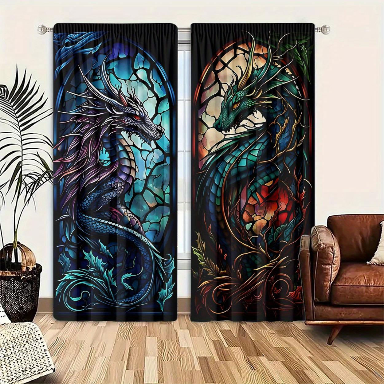 

Dragon Print Light-Filtering Curtain Panels Set of 2 Polyester Woven with Rod Pocket - Arts Themed Peach Skin Velvet Sanded F 100*130 HOOK 1pcs