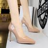 Fashion Banquet Women's Shoes with Fine Heels, Patent Leather, Shallow Mouth, Pointed Toe, Super High Heels, Waterproof Platform Shoes