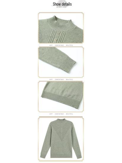 2024 Women's Autumn/Winter Semi-High Collar Long-Sleeve Knitted Top for Middle-Aged and Elderly.