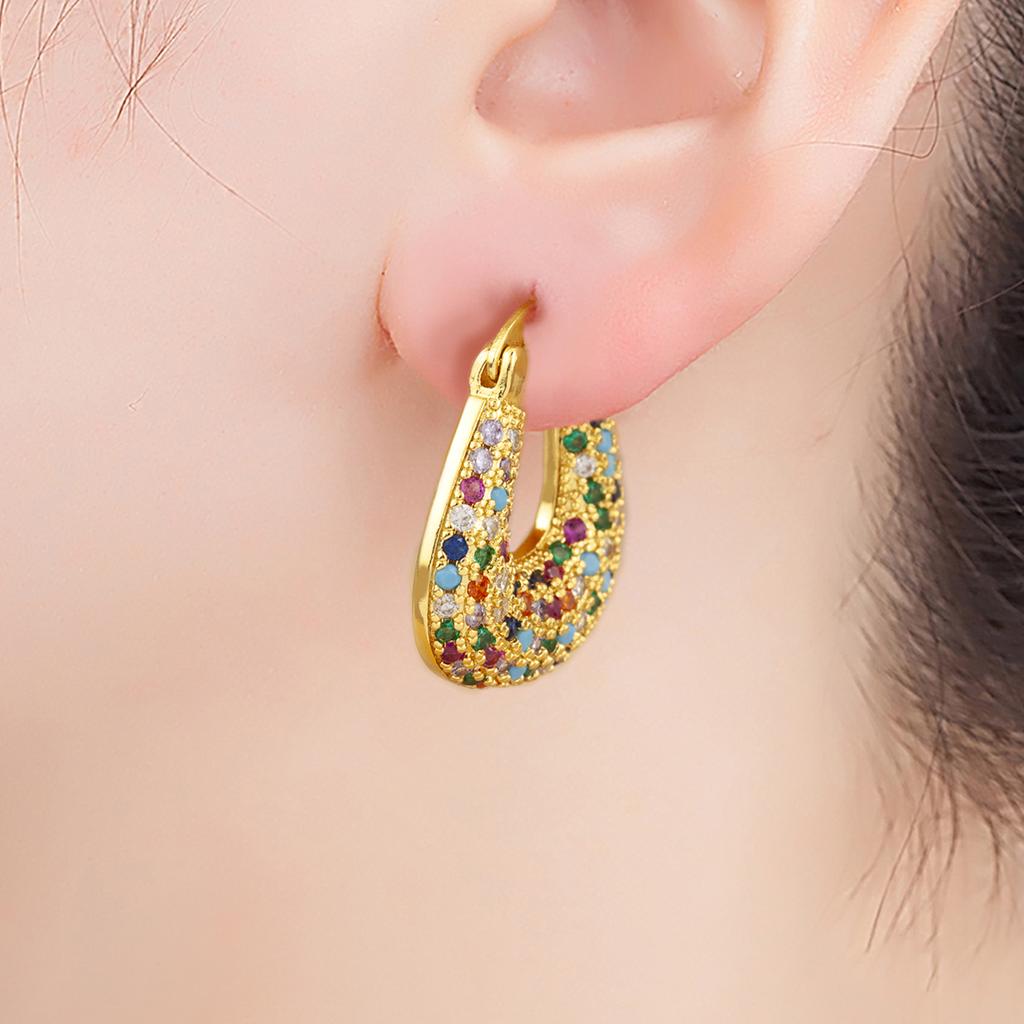 Nidin High Quality U Shape Copper Inlaid White/Colorful Zircon Hoop Earrings For Women Female Wedding Party Ear Jewelry Gifts