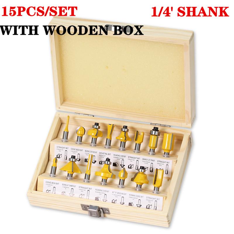 15 bucăți freză dreptă de tăiat pentru bucăți din lemn de tăiere din carbură de tungsten pentru prelucrarea lemnului Set de freză de 1/4 inch 8 mm