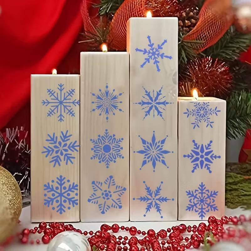 12/16Pcs Christmas Series Painting Stencils Reusable Washable For Watercolor Stone Graffiti And More