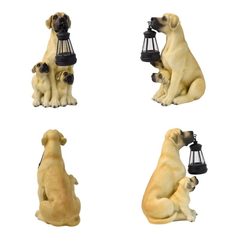 Dog Garden Statue with Hanging Light, Resin Outdoor Display Accent for Porch Lawn and Entryway Presentation Piece