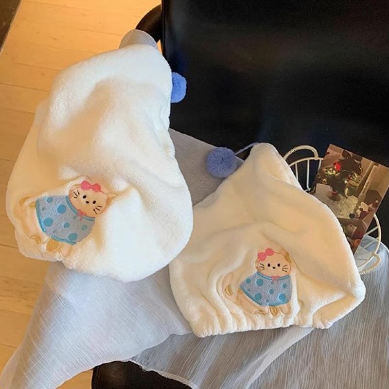 Embroidered Apple Dog Coral Fleece Dry Hair Cap Soft Absorbent Bathing Headscarf Quick Dry Hair Towel