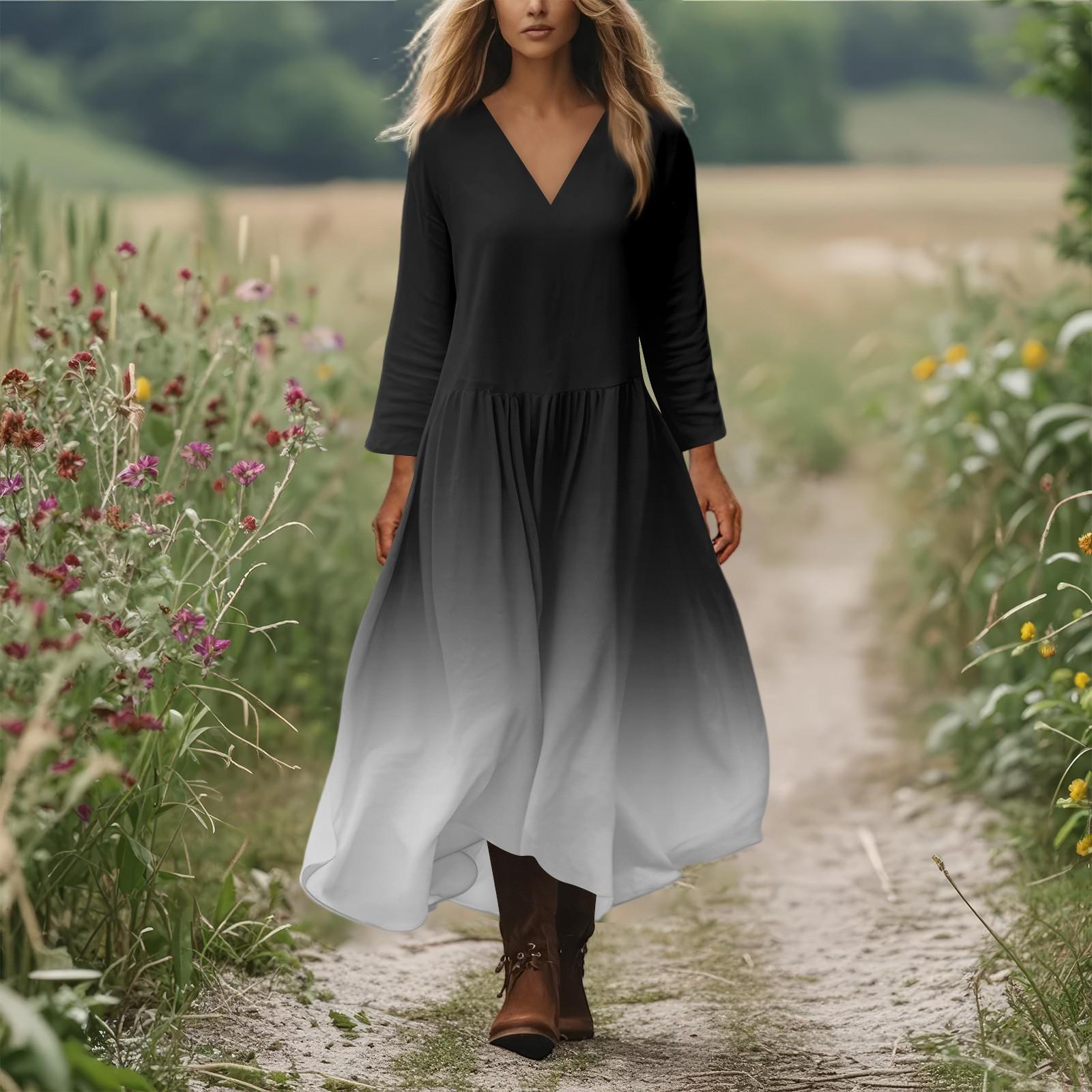 

Women s Casual And Fashionable Round-neck Long Sleeve Mid Length Dress L чорний