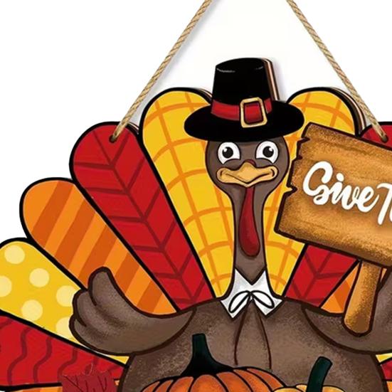 Thanksgiving Holzschild, Truthahn und Kürbis Willkommen Wandbehang Dekoration mit "Dankbar sein", Rustikale Farmhaus Herbst Ernte Dekoration für Haustür