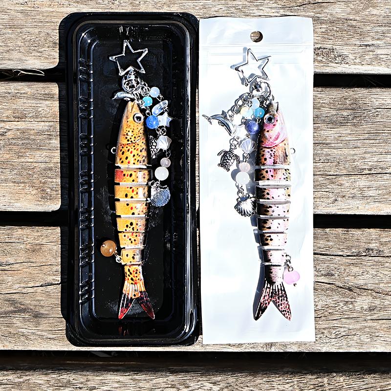 1PC Beaded Pendant Ocean Style Fish Shape Seaside Vacation Keychain Funny Artificial Fishing Lures Novelty Gift Multicolor