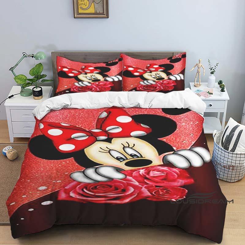 Minnie Mouse 3-piece cartoon bedding set, exquisite bedding set for adults and children, double and single beds, large size,