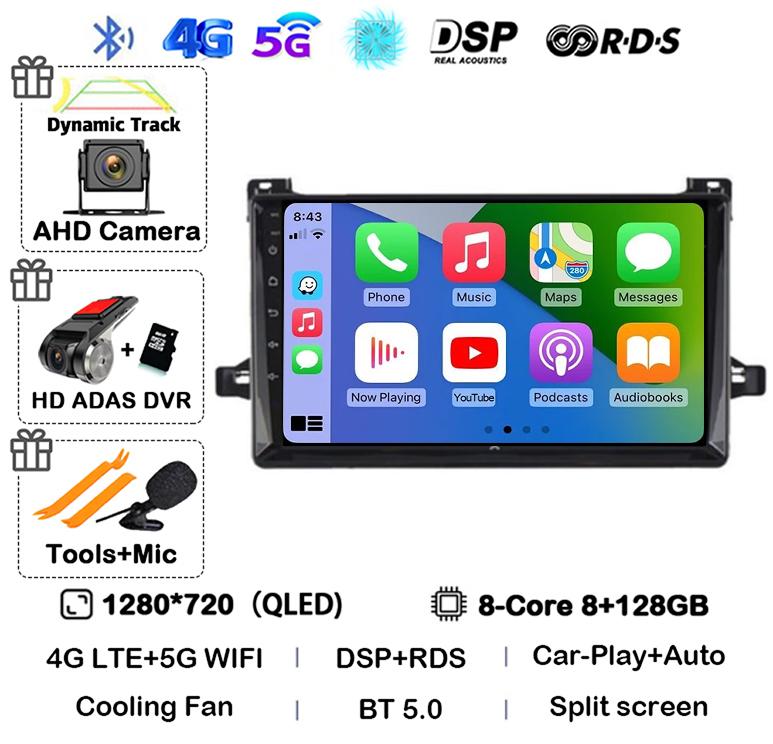 Android 14 Carplay Car Radio For Toyota Prius XW50 2015 2016 2017 2018 2019 2020 4G+WIFI 360 Camera Multimedia Player GPS Stereo