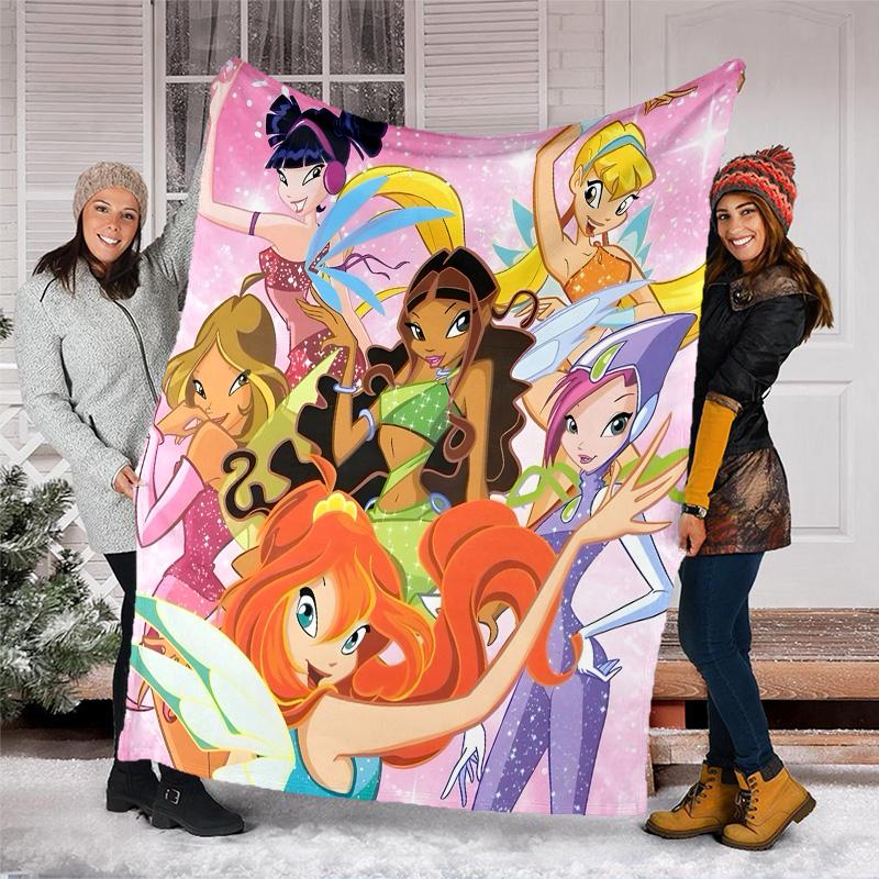 1pc W-Winx Club Theme Blanket - Digital Print, Polyester, Cozy for All Seasons, Perfect for Outdoor, and Travel