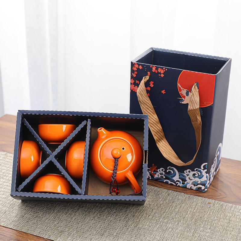Ceramic Travel Kung Fu Tea Set Teapot Tea Can Creative Guochao Business Real Estate Event Gifts