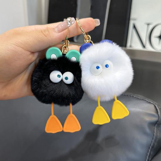 Yousheng Plush Cartoon Ball Keychain Big Eyes Stress Relief Fuzzy Round Squeeze Ball Toy DIY Mini Metal Ring Keychain Pendant Backpack Ornament