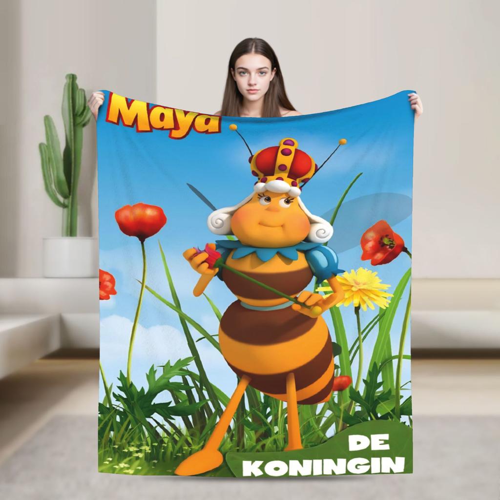 Maya The Bee With Flowers Cartoon Throw Blanket for Couch  Fuzzy Soft Plush Blanket 50x60 Inches Multiple Sizes Bedspreads