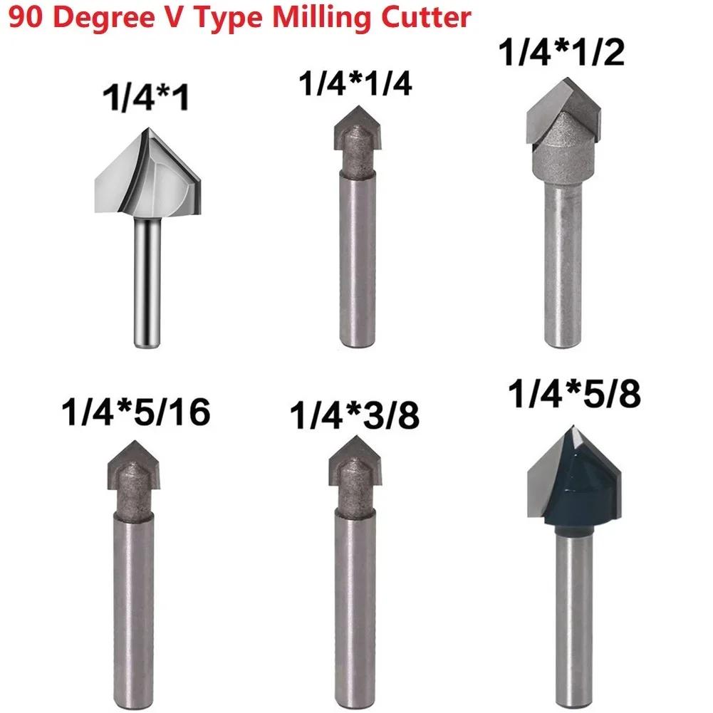 1PC 1/4 Inch Shank 90 Degree V Groove Router Bit Set CNC Engraving Drill Bits Solid Hardened Steel Router Bits High Quality