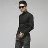 Men's Trendy White Stand Collar Slim Fit Long Sleeve Shirt