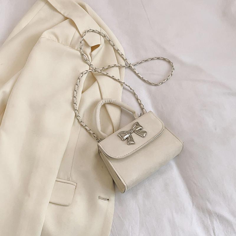 Spring Fashion Retro Butterfly Knot Shoulder Bag Street Style Pu Handbag Black White Pink Green