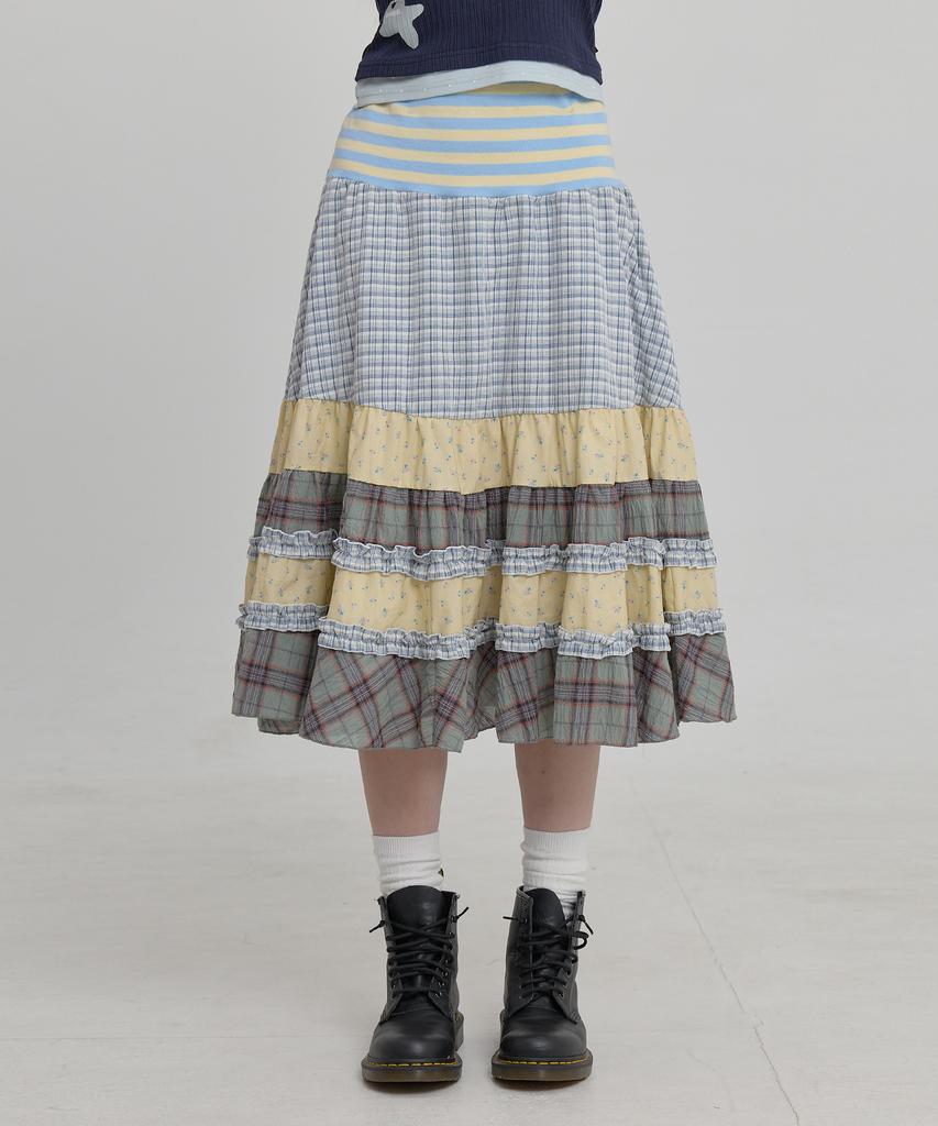 WAIKEI Mix Pattern Midi Skirt Ivory