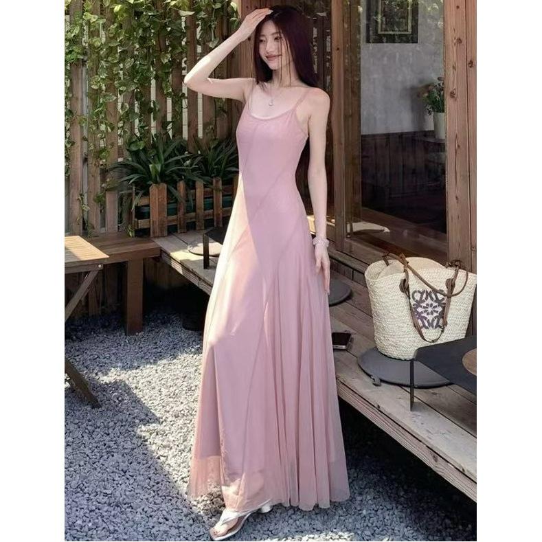 French Temperament Female Slim Spring and Summer New Pure Desire Suspender Skirt Thin Suspender Dress Long Dress