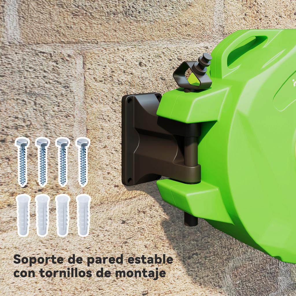 Hose Reel, 15 m + 1.5 m, Wall Mount, Automatic Roll-Up, 180° Rotating, Spray Gun