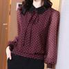 Vintage Printed Lace Up Bow Beading Blouse Women's Clothing Spring Autumn Casual Tops Commuter Shirt