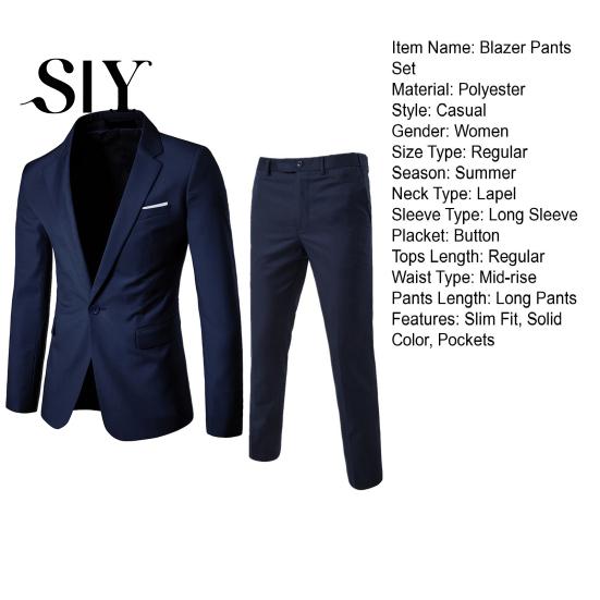 Slim Fit Business Outfit 2Pcs/Set Men Blazer Suit Pants Set Lapel Long Sleeve Single Button Pockets Coat Workwear