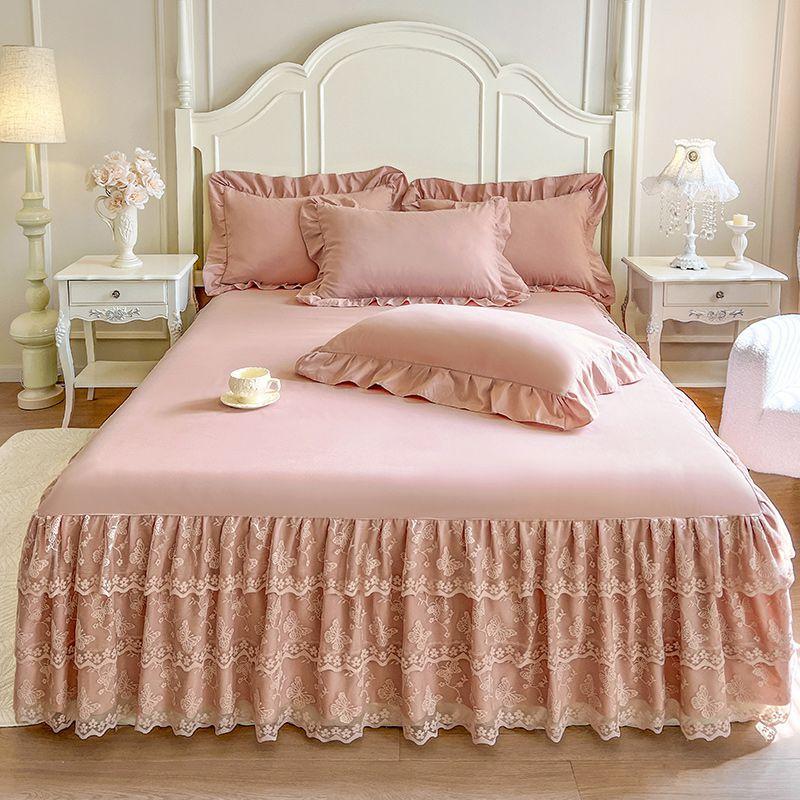 3pcs Aesthetically Pleasing Bed Skirt,Suitable for All Seasons - Hotel-Grade Mattress Protector, Perfect for Bedroom And Guest Room Decor