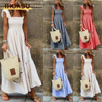 Abiti Casual Senza Maniche Stampa Colore Unico Estate Primavera Moda