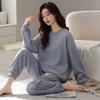 Autumn and winter flannel pajamas women's loose and simple round neck coral fleece loungewear set winter warm thickened and velvet