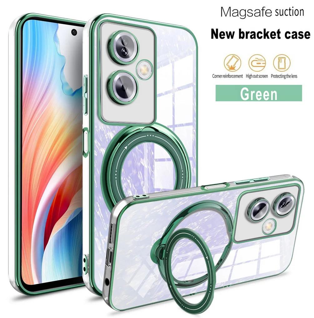 Plating Ring Magnetic Support Transparent Magsafe Phone Case For OPPO A79 A57 A77 A77S A17 A17K A53 A53S 4G 5G Seismic Case