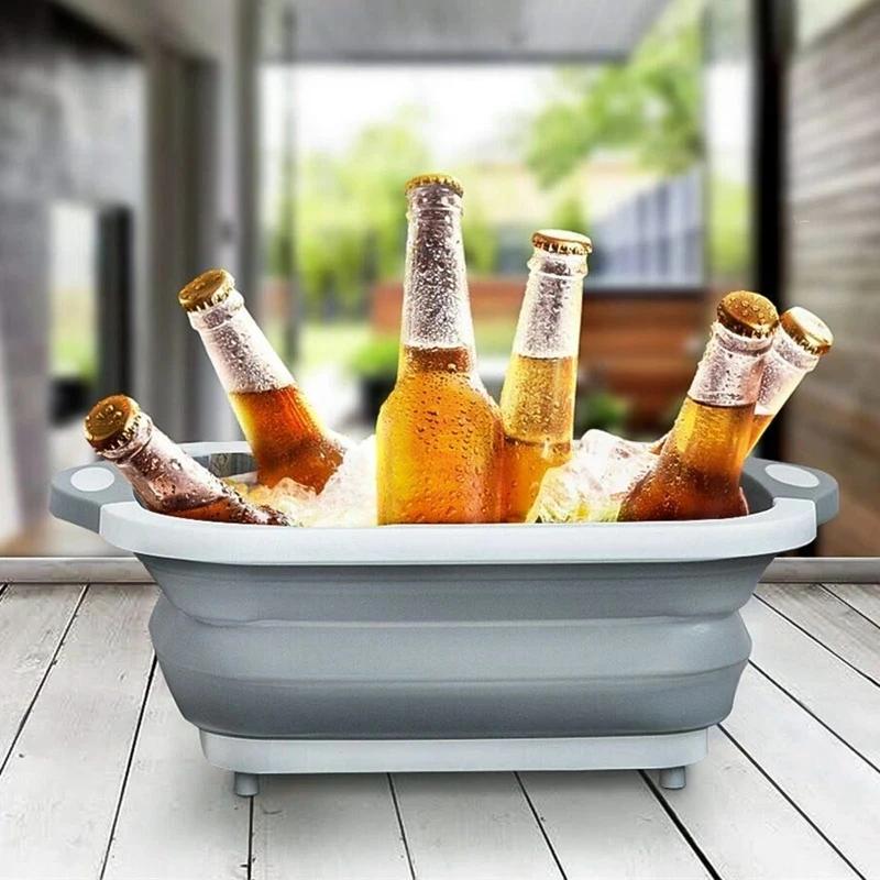 Kitchen Collapsible Cutting Board Multifunction Plastic Silicone Picnic Cutting Boards Dish 3 In 1 Folding Drain Baskets