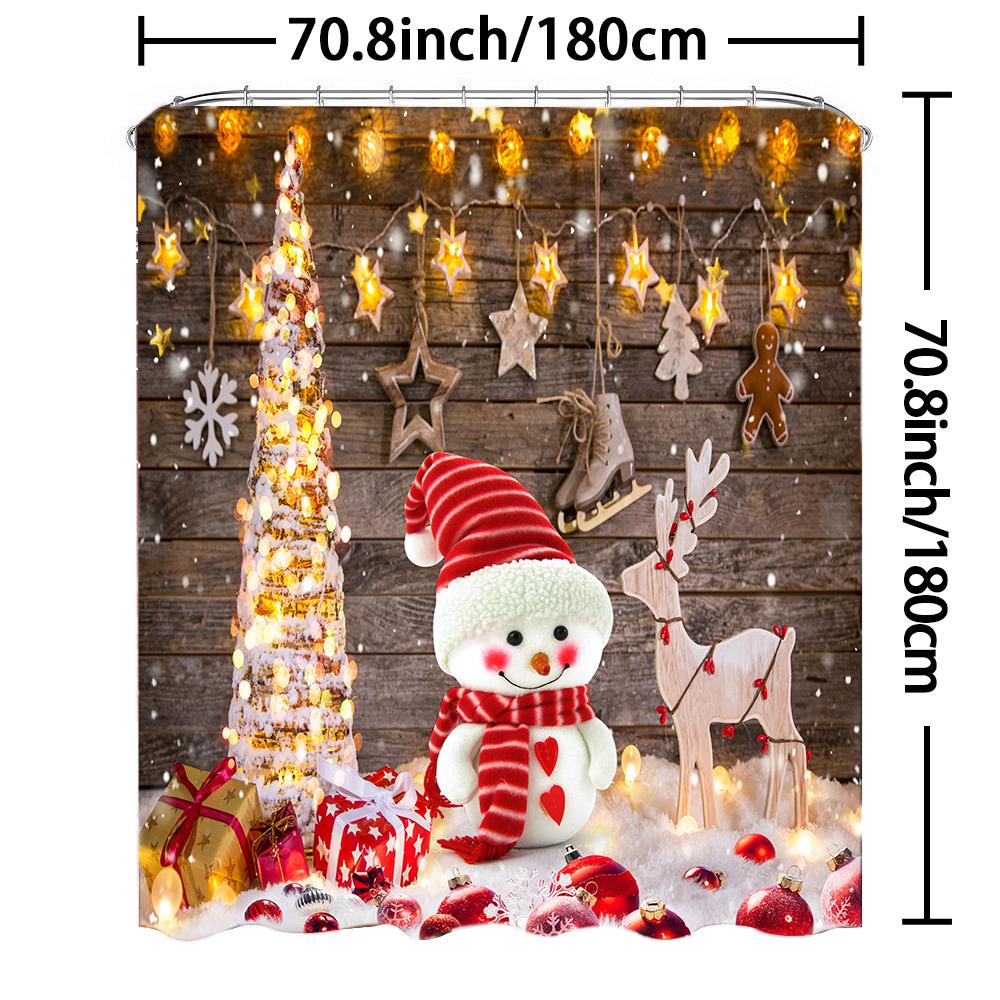 1Pc Waterproof Shower Curtain With Hooks Christmas Snow Scene Bathtub Curtain Soft Floor Rugs Non-Slip Bath Mat Bathroom Decor